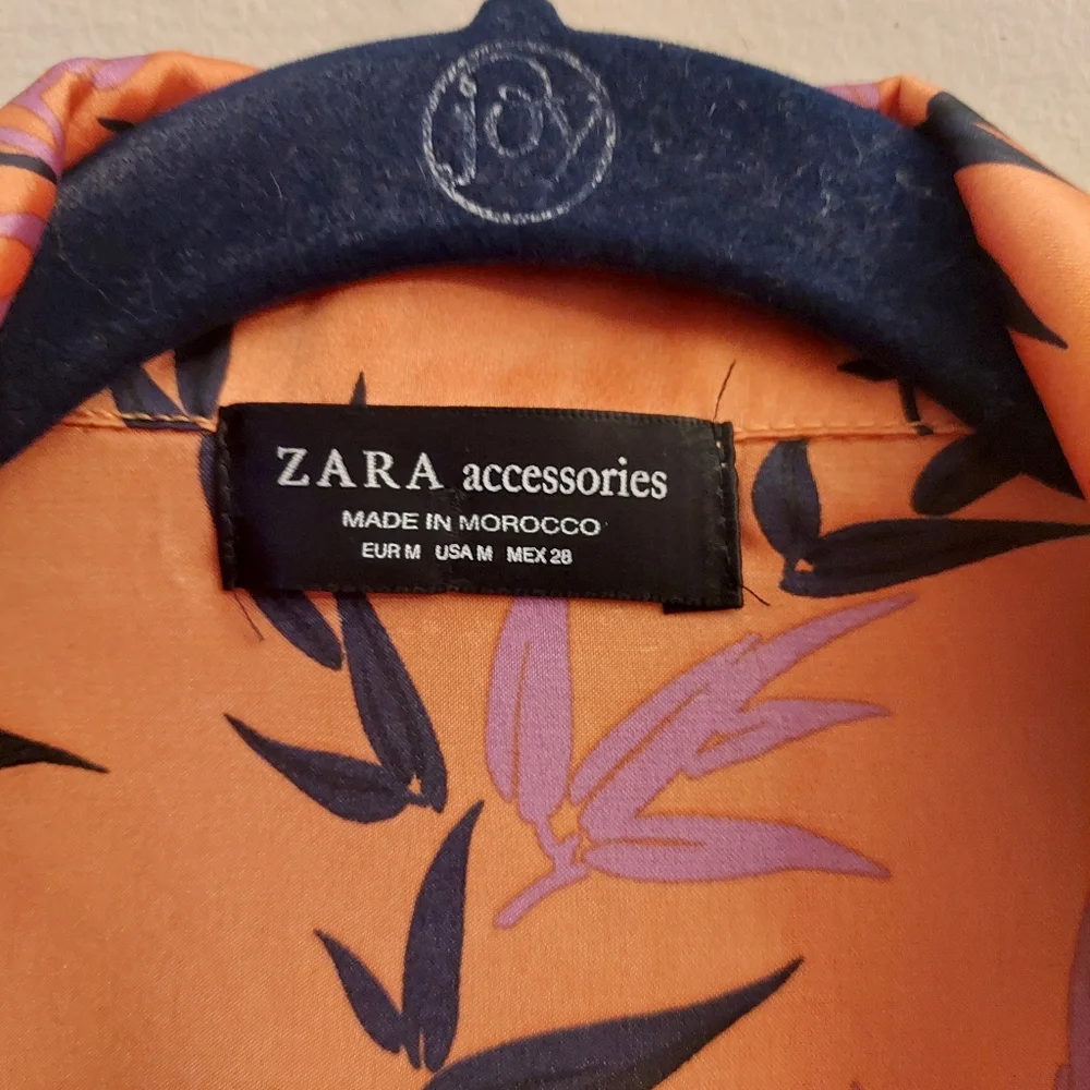 ZARA Orange Floral Long Sleeve Silky Feel Bodysuit M - Picture 2 of 16